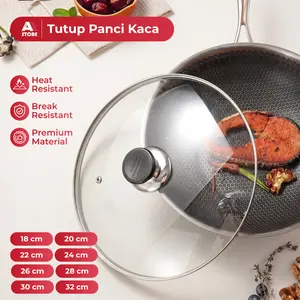 Penutup Wajan Kaca Tempered Anti Karat Tahan Suhu Tinggi untuk Panci Universal