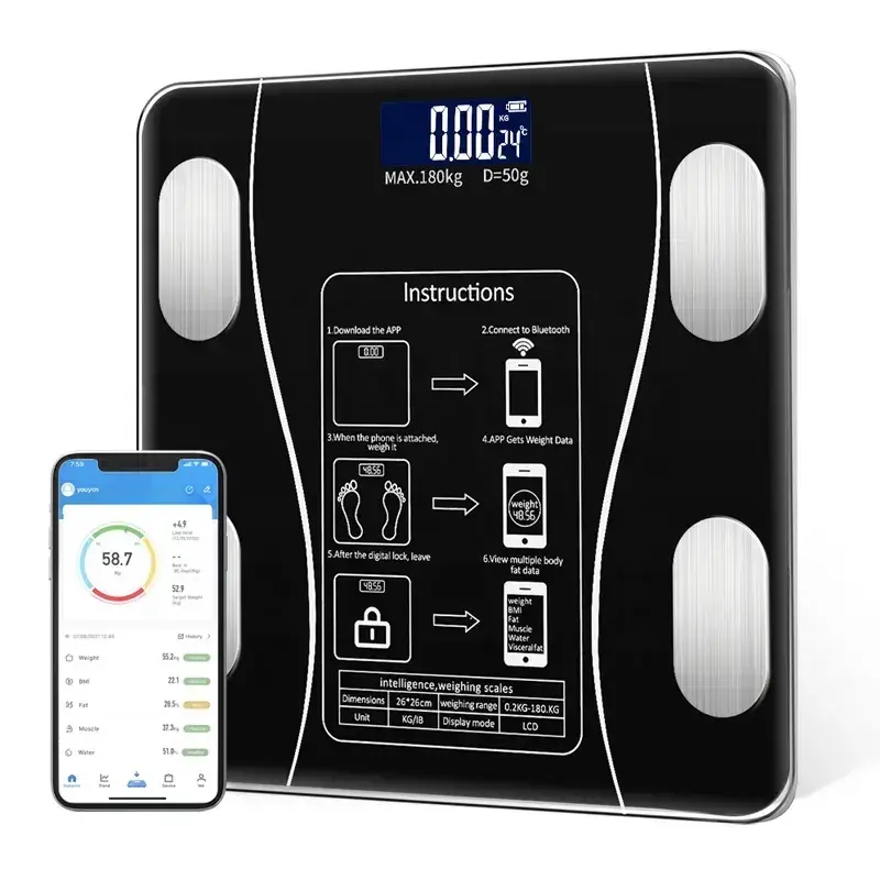 BISA COD 6152 Timbangan Badan Digital / Smart Body Fat Scale LED Bluetooth Aplikasi 0