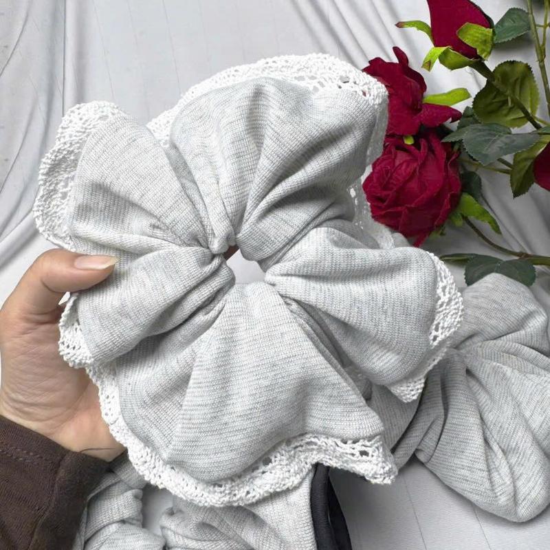 Scrunchies Cột Tóc Hàn Quốc -Phối viền ren dễ thương -Size To Ngoại Cỡ