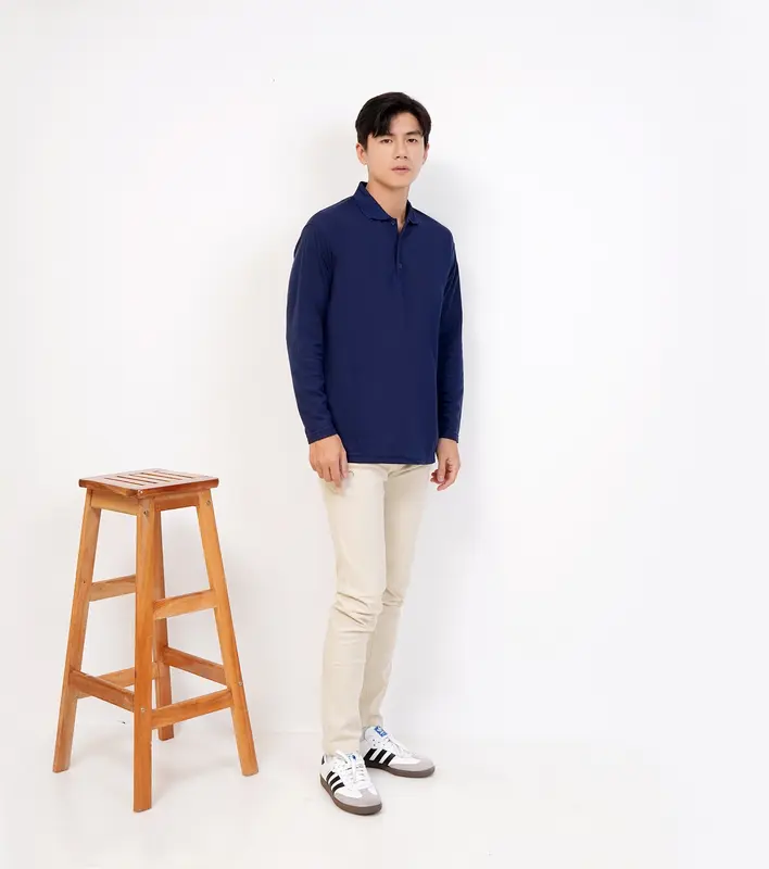 Kaos Kerah Polos Lengan Panjang Warna Biru Dongker / NAVY - Kaos Kerah Panjang Dewasa UNISEX 2