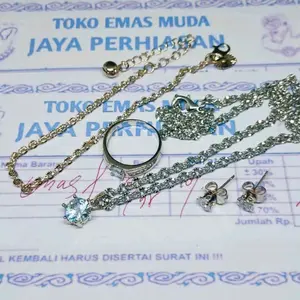 bisa cod terbaru set perhiasan mas gelang kalung cincin anting silver anti karat anti luntur free surat dari toko