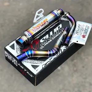 Knalpot Semi Samlong Type Vioolet Original SWR Racing untuk Beat Vario Mio Nmax PCX160 Fullsystem Aerox Desain Stylish Performa Optimal Slincer Blue Pipa Header Blue 3 Prrr Breket Stiker SWR Racing Motorcycle