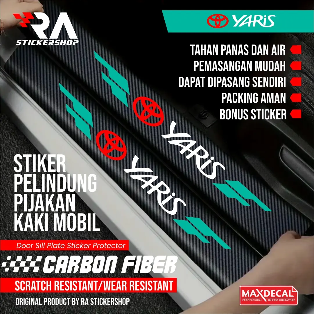 9Pcs Stiker Pelindung Pijakan Mobil Toyota Yaris Door Sill Plate Sticker Carbon 3D
