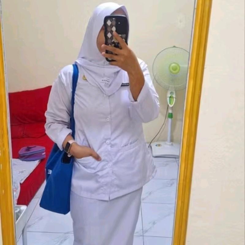 Seragam Kerja Dinas Wanita Putih Jumbo untuk Perawat Bidan Sekolah Kesehatan Kampus Rumah Sakit Klinik dll - Katun Panjang Setelan 0