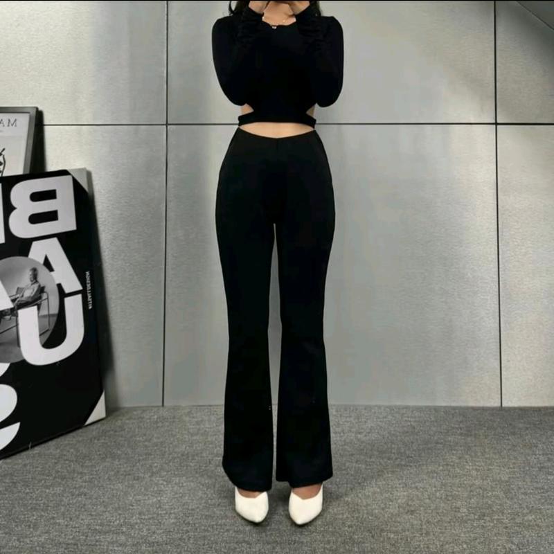 Flare pants  highwaist scuba kulot cutbray Celana Panjang Standar JUMBO 3