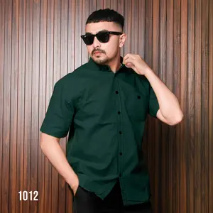 PAKAJI Kemeja Pria Basic Polos Lengan Pendek Ijo Botol 020 A