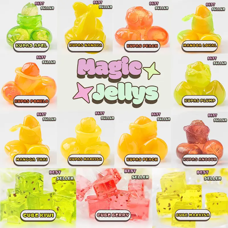 Magic Jellys - Permen Jelly Gummy 1kg Halal Cemilan Asem Manis Jeli Toples Yupi Mix Kiloan Candy Food Snack Makanan Jajanan Jeli 1
