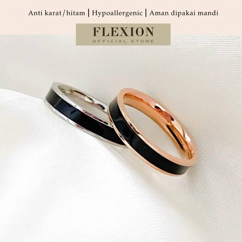 Flexion - Cincin Pasangan Klasik (1 Pcs) - Titanium Anti Karat/Hitam/Luntur - Free Ring Adjuster - Aksesoris dan Perhiasan Fashion Korea Aesthetic Couple Pria Silver Rosegold - Stainless Steel 316L - 18K Gold Plated