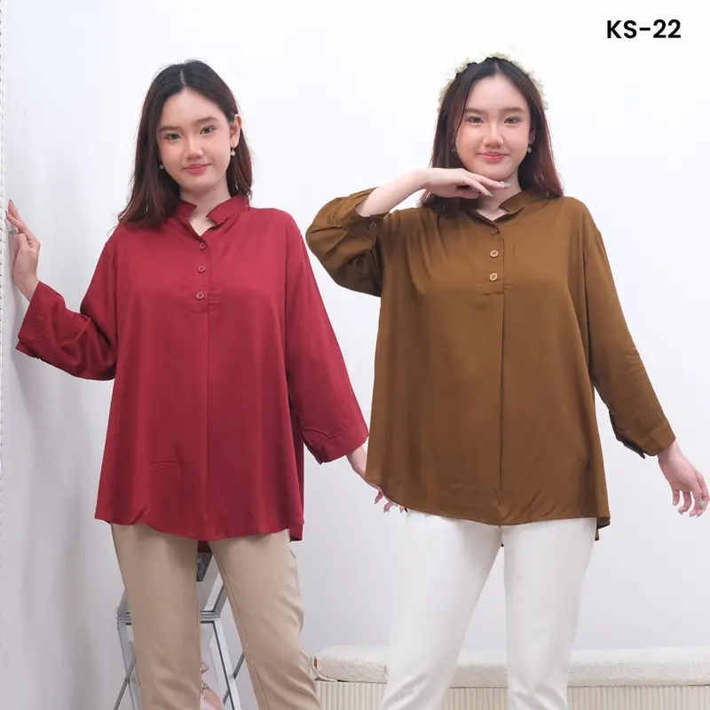 KS-22 Kemeja Atasan Wanita Shanghai Lengan 3/4 LD130 LD120 LD110 LD104 Allsize Rayon Twill Premium Blouse Baju Wanita 4