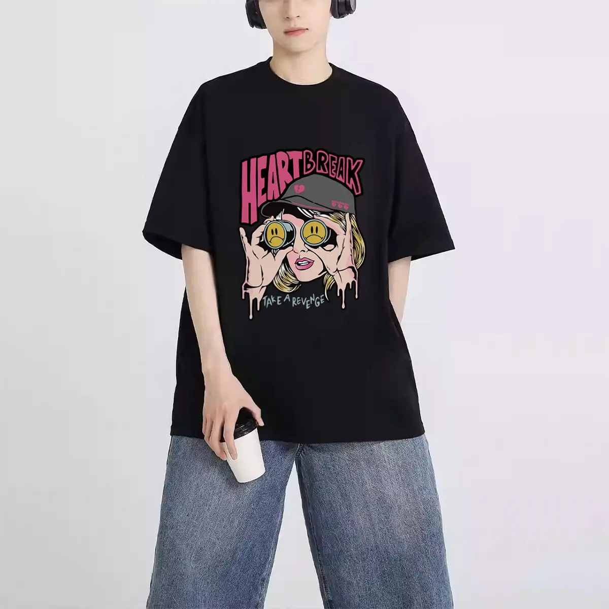 Novators studio Kaos pendek pria kaos oblong cetak teleskop kartun avatar Amerika pop pasangan kaos oblong asli longgar