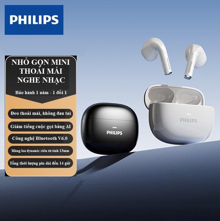 Tai nghe bluetooth không dây Philips TAT1040 bluetooth 6.0, màng loa dynamic 13mm, công nghệ AI giảm ồn cuộc gọi,