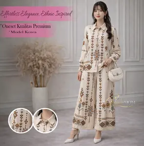 Gomieo | Set Fikrah Setelan Mat Silk Motif Atasan Lengan Panjang Dan Celana Panjang Wanita Motif Casual Floral