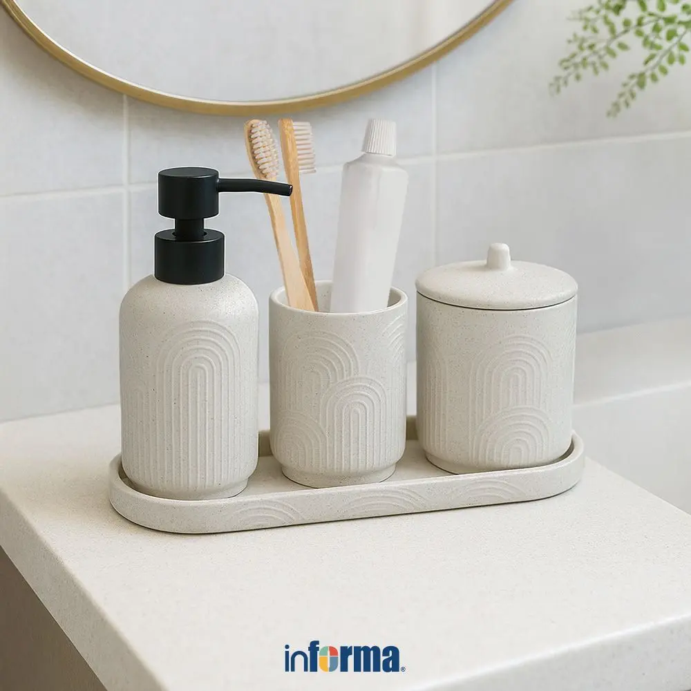 Informa Set 4 pcs Morgan Perlengkapan Kamar Mandi - Putih Wadah Sabun Tempat Sikat Gigi Cawan Kapas Baki Kamar
