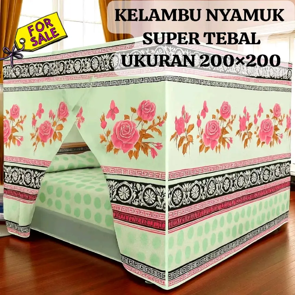 COD Kelambu Nyamuk Super Tebal Motif Bunga/ Kelambu Tidur Ukuran Jumbo 200×200cm