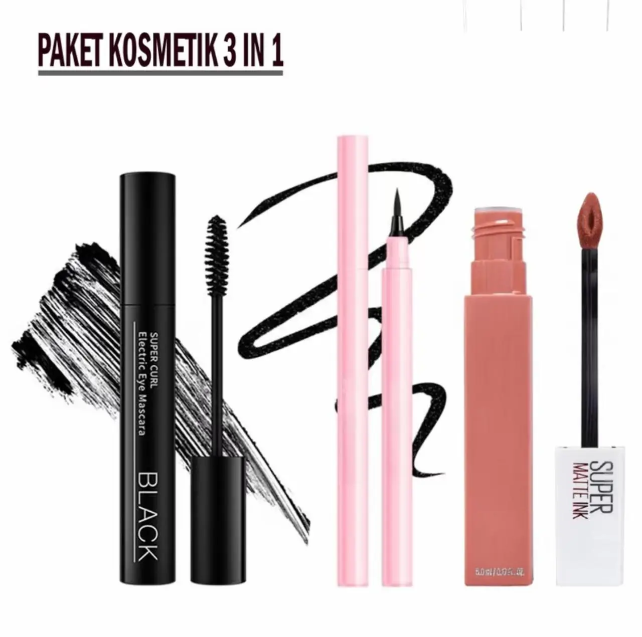 PAKET HEMAT 3IN1 WATERPROOF / MASCARA EYELINER & LIPCREAM SET MASCARA