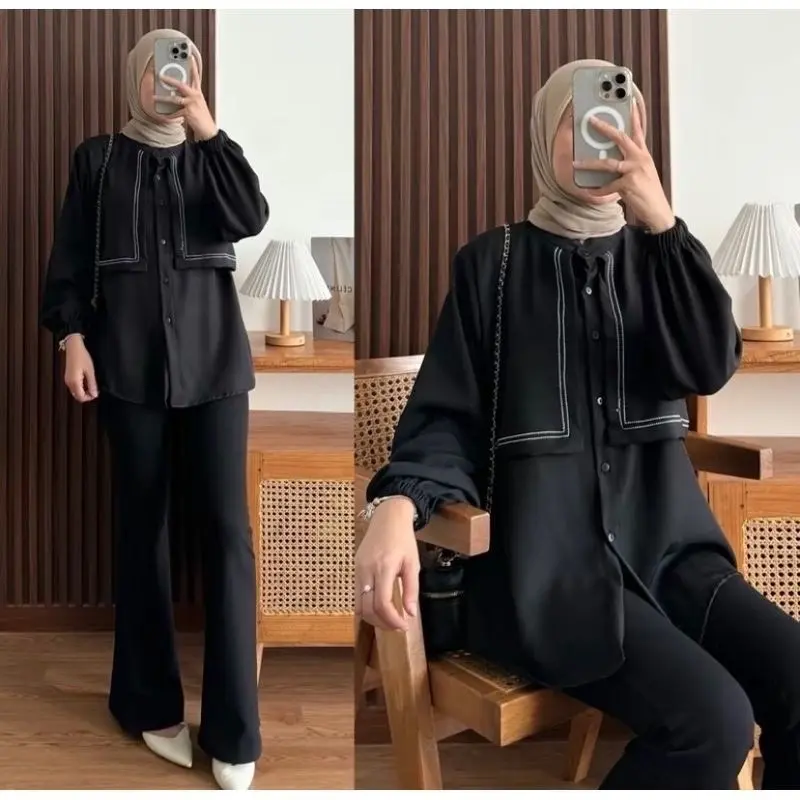 Blouse Variasi Layer Depan Belakang Wanita Jumbo Oversize Shakila Premium Style Tangan Panjang - Triana 3