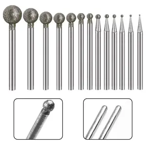 0.5mm-8mm Diamond Round Burring Sanding Drill Bit Grinding Head 2.35mm Shank Carve Precision Carving Tool Electric Grinder Parts