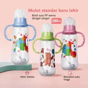 Botol Plastik Makan Bayi 280Ml Perlengkapan Ibu dan Bayi Botol Air Minum Bayi Anak Botol Mulut Standar PP XM-001