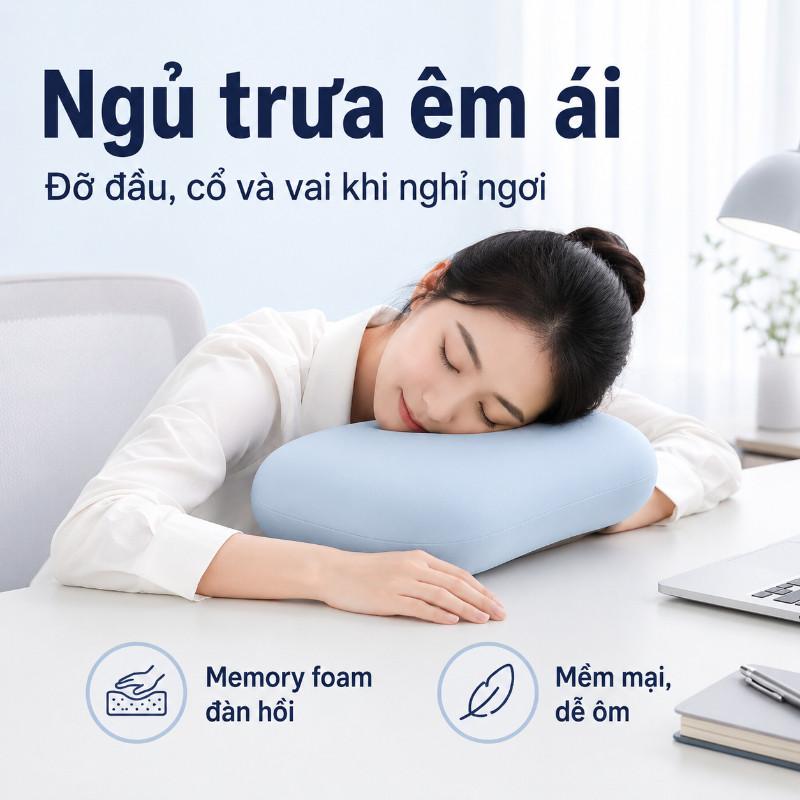 Gối Ngủ Trưa Memory Foam Đàn Hồi Chậm Hỗ Trợ Công Thái Học Giảm Mỏi Cổ Lưng Nhỏ Gọn Dễ Mang Màu Xám Hồng Xanh Mint Xanh Băng Dùng Cho Văn Phòng Gia Đình Du Lịch