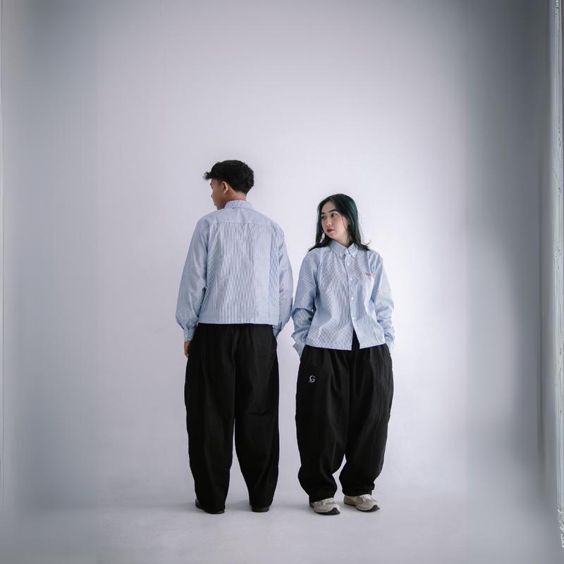 Longshirt Boxy - Geld Importaint | Kemeja stripe boxy lengan panjang Pria / Wanita Unisex Salur Garis Nyaman Casual Katun 1