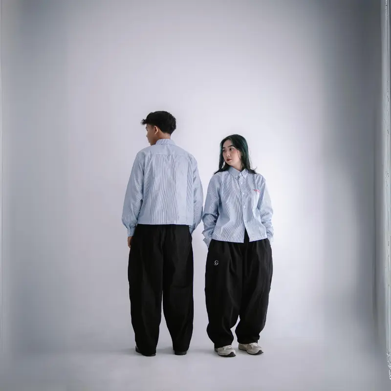 Longshirt Boxy - Geld Importaint | Kemeja stripe boxy lengan panjang Pria / Wanita Unisex Salur Garis Nyaman Casual Katun 1