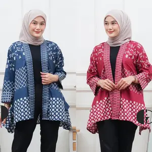 Granito.id - Outer Sakura Batik polimikro Kondangan Seragam kerja / Formee Outfit / lengan panjang untuk pesta kondangan Cardigan Baju Remaja Motif Muslim Kardigan Katun Dewasa Hitam Wanita