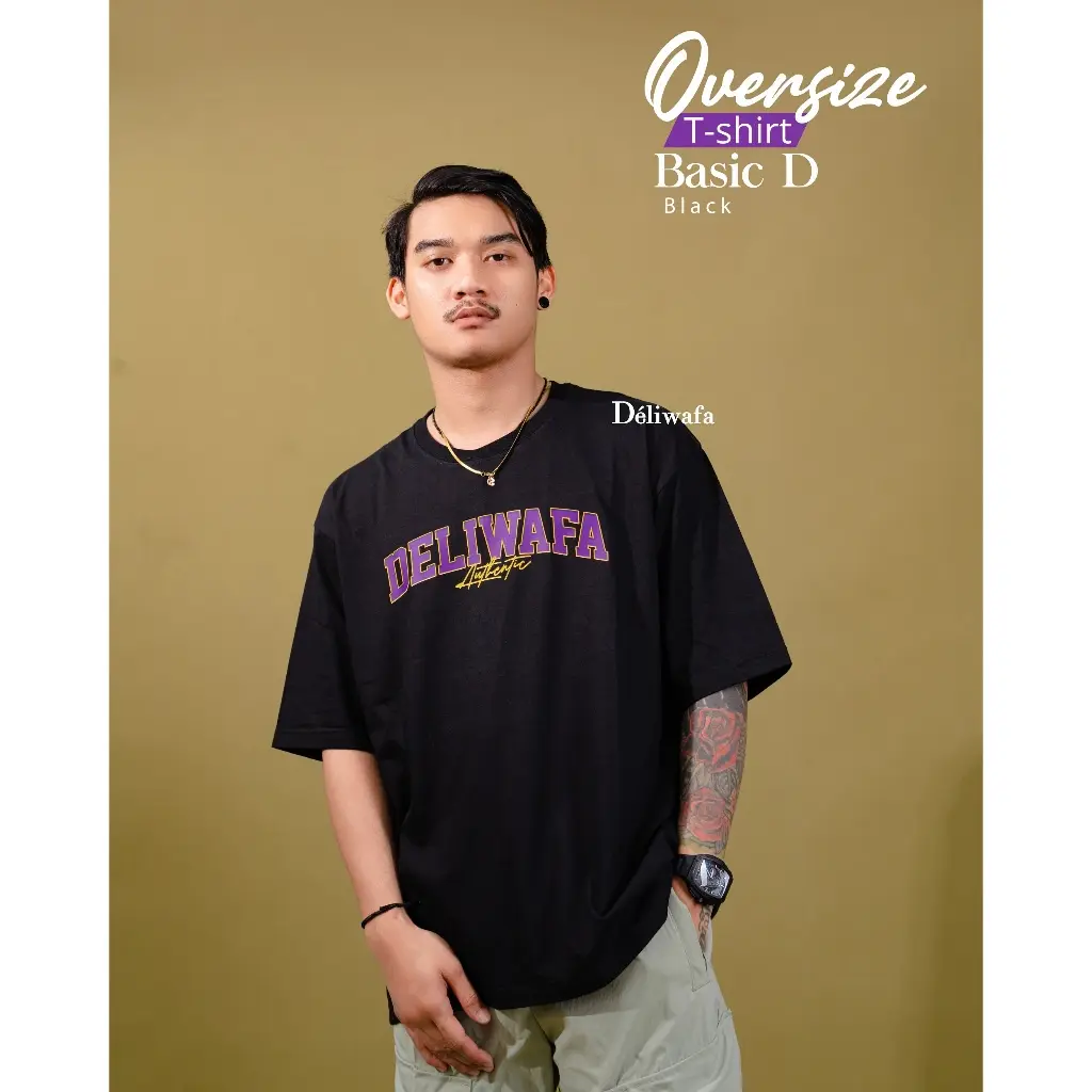 【Trends fashion】/ Original Deliwafa - Oversize Unisex Basic D T-shirt Bulu Combed Kain Panjang Pria Wanita