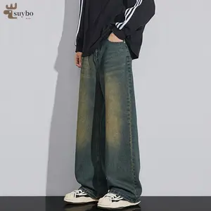 Suyboy Celana Jeans Pria Panjang Gombrong Baggy Loose denim Celana Gombrong straight Jeans retro