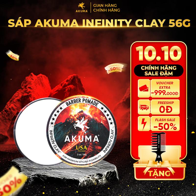 Sáp Vuốt Tóc AKUMA Infinity Clay Hàng Chính hãng - Giữ Nếp Tạo Kiểu Lên Đến 10h, Dễ Gội Rửa, Thành Phần Thiên Nhiên, Hương Nước Hoa Nam