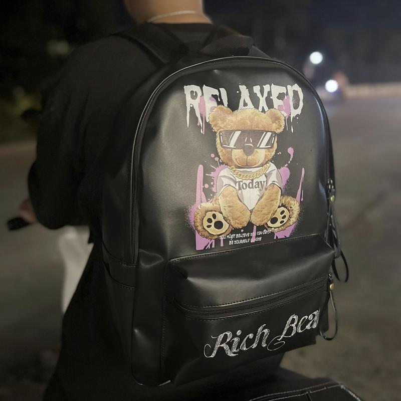 Balo đi học Bear Relaxed cặp sách cho nam nữ quai bản To có ngăn bí mật size 42cm vùa sách vở A4 Laptop 14inch