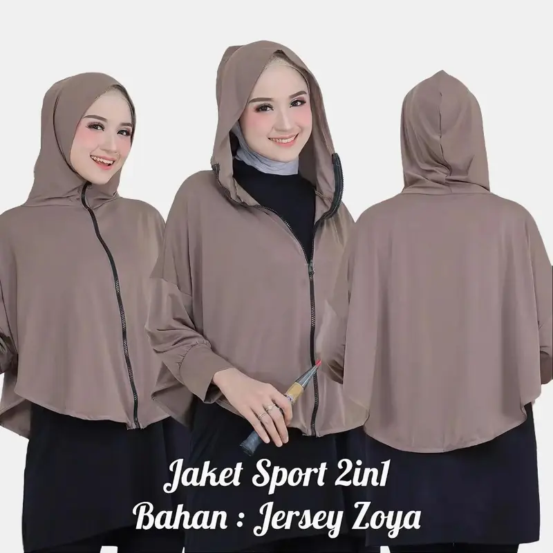 Jilbab Sporty Hoodie Jaket Olahraga Muslim Crop Top Vest 3in1 Jersy / Hijab Rompi Senam Lari GYm 0