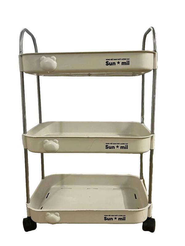 Kệ Gấu Sunmix 3 Tầng Đựng Đồ Đa Năng - Kệ Để Đồ Khay Nhựa Cao Cấp Khung Inox,Có Bánh Xe Và Tay Cầm