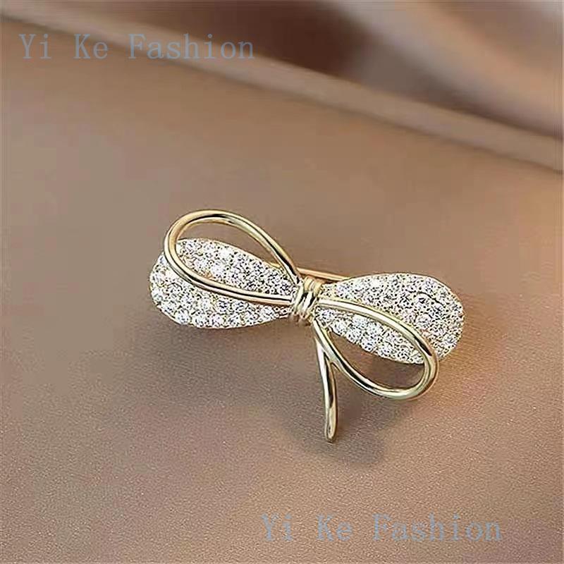 Product Introduction of Rhinestone bow with gold brooch pin  shawl brooch Bow brooch buckle collar decoration buckle pin fixing accessory 5