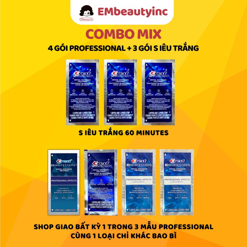   SET ĐỘC QUYỀN  Set 7 Gói Mix Miếng Dán Trắng Răng Crest Gồm 4 Gói Professional + 3 Gói S iêu Trắng 