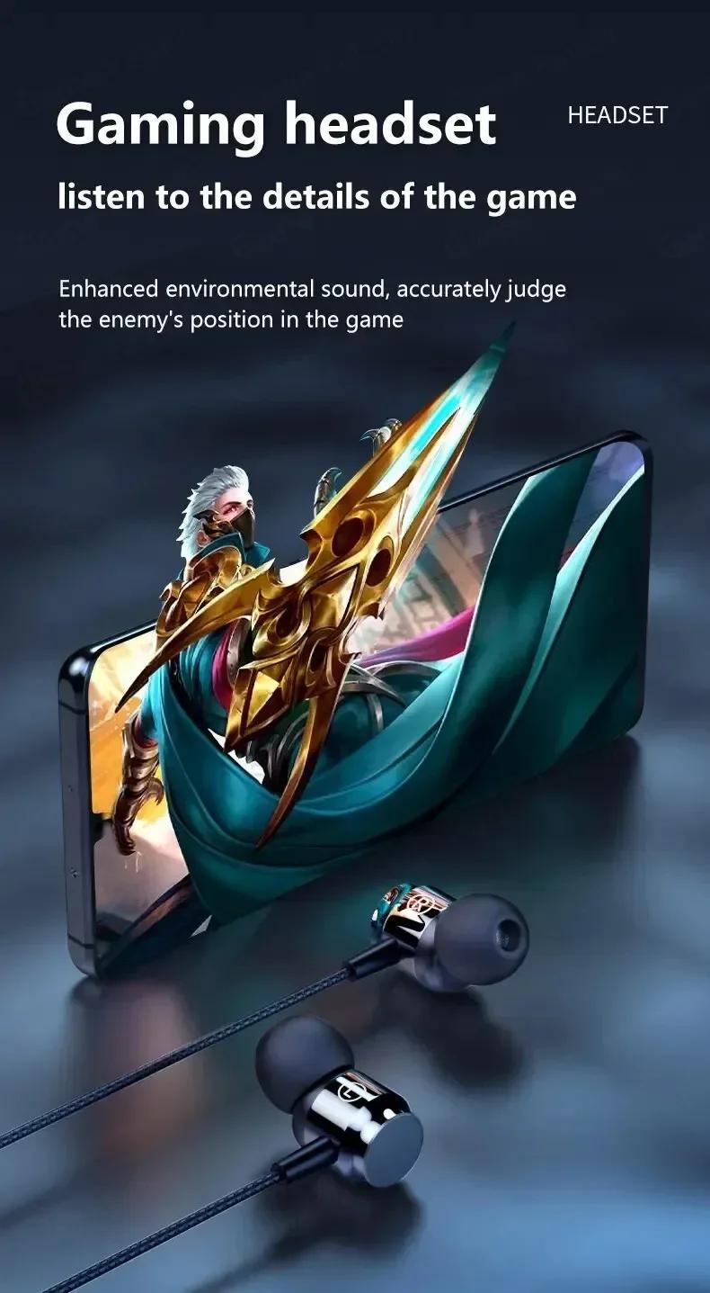 Earphone Gaming Berkabel 3.5Mm/Tipe-c Headphone In-Ear HiFi Bass Bebas Genggam Earbud Musik Stereo Headset Olahraga Portabel untuk Semua Ponsel Pintar