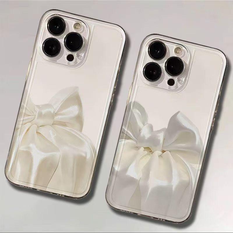 Đơn giản lụa nơ vỏ không gian Apple 17 vỏ điện thoại trong suốt iPhone 16promax15
