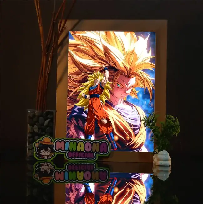LAMPU HIAS BOX 3D - Bingkai Kayu Natural Halus Kaca Akrilik Tebal - Desain Anime Goku X Killua Lucu Waterproof Dapat Digunakan untuk Dekorasi Meja Dinding atau Kamar Tidur aesthetic  Bisa Diredupkan pohon mini light Merah floating moon lamp