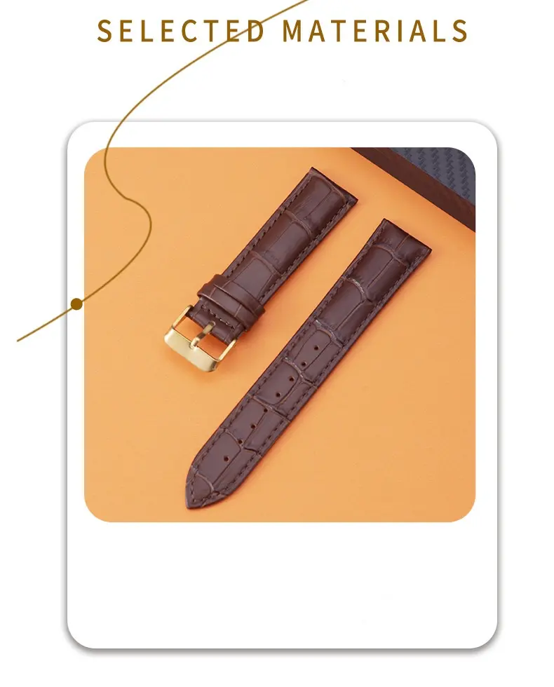 Genuine leather top layer cowhide watch strap with men's and women's needle buckle gift box, bamboo patterned calf leather wrist strap