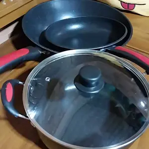 QME- Panci Set Marble Anti Lengket Peralatan Masak 3PCS Peralatan Dapur Cocok Untuk Semua Kompor Wajan Panci Paket Keluarga Set QM-2430 marble Penggorengan Stainless Kitchenware Aluminium Baja