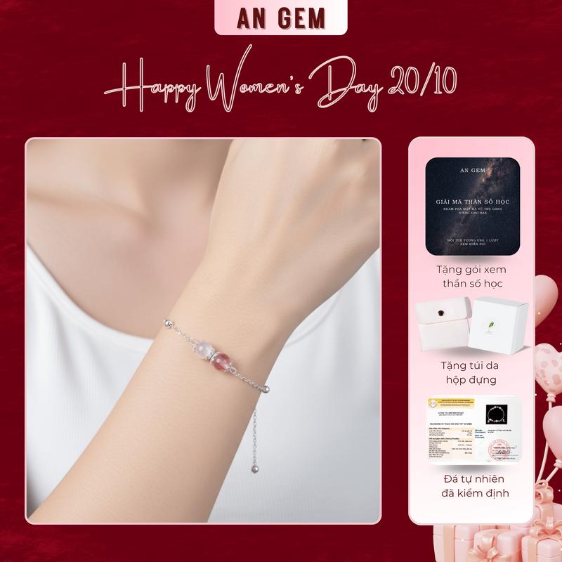 Vòng Tay Nữ Đá Tự Nhiên Duo Light An Gem, Lắc Tay Đá Phong Thủy Dâu Hồng Moonstone Aquamarine Xà Cừ Năng Lượng Tích Cực Phối Charm Tinh Tế Bracelet Phụ Kiện Quà Tặng Sinh Nhật Giáng Sinh Noel Tết Valentine
