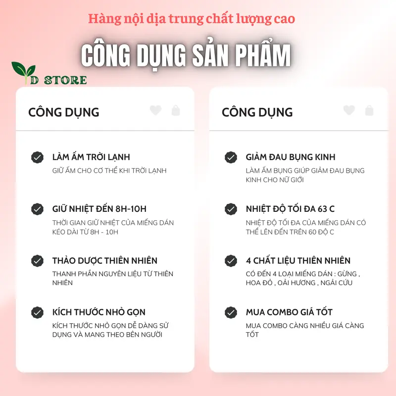 Combo 10 Miếng Dán Giữ Nhiệt Sưởi Ấm Cơ Thể Mùa Đông Giảm Đau Bụng Kinh Giữ Nhiệt 6 Giờ Nhiệt Độ Cao Đến 60 Độ - Thân Thiện Với Cơ Thể Không Gây Dị Ứng Ấm Bụng 1