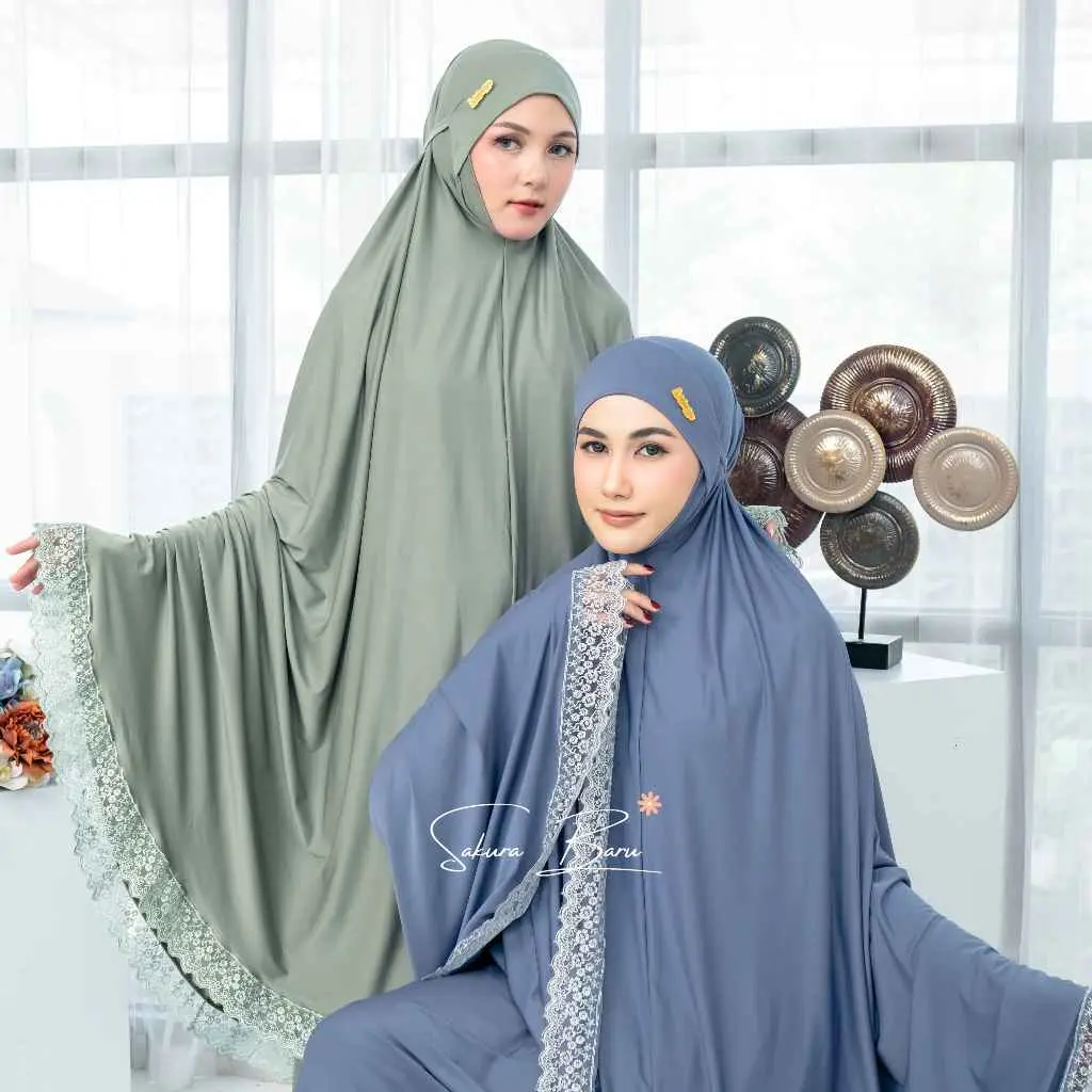 Sakura Baru -  Mukena Aqiqah Dewasa Penutup Dagu Renda Jarsey Renda Jumbo Atasan Panjang Muslim Mukenah Cantik Mewah