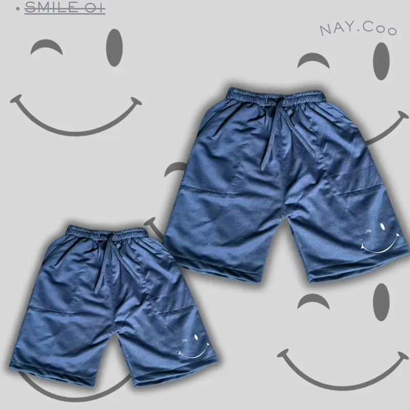 NAY.Co - Celana Pendek Anak Unisex BabyTerry Premium Laki-Laki Perempuan Usia 2-13 Tahun Fashion Cargo Kids Orange dengan Tali Hiasan Karet Elastis dan Desain Smiley Sport Smile 1 3
