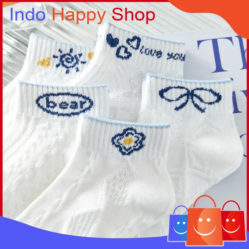Kaos Kaki Wanita Fashion Motif Simple Pita Bear Bintang Pendek Ankle 1059 0