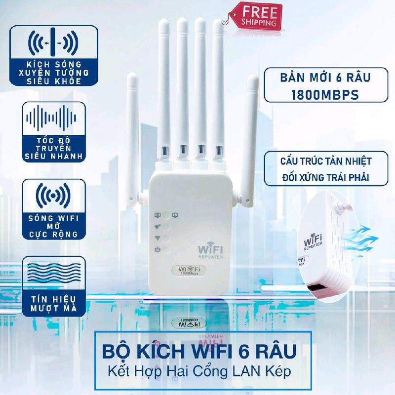  Bộ Mở Rộng Sóng Wifi Tốc Độ Siêu Mượt Tối Đa 1800Mbps 6 Râu Phát Sóng Xuyên Tường Và 2 Cổng Mạng LAN Phù Hợp Cho Hộ Gia Đình modem cục di vn wifi ac cục  phát  wifi 