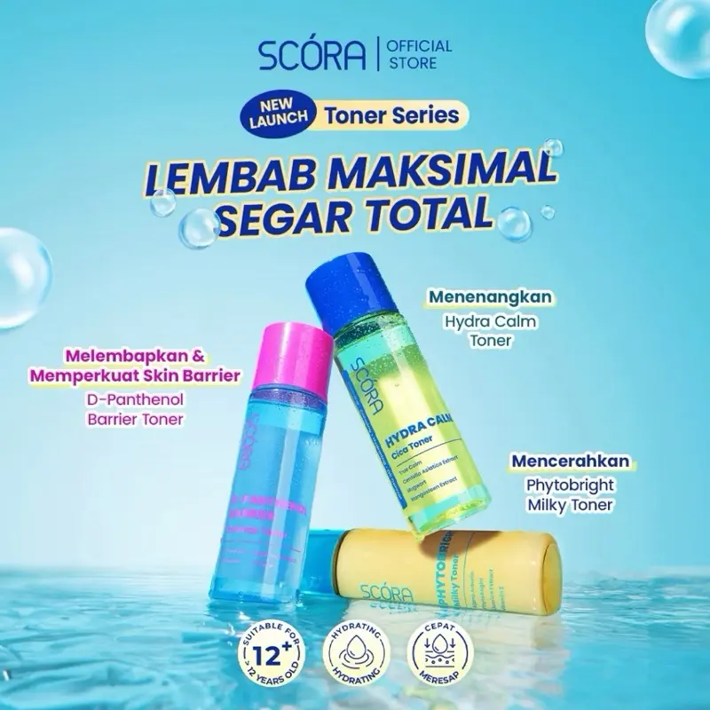 SCORA TONER SERIES 80ml // D-Panthenol Essence toner // Phytobright Milky toner // Hydro Calm cica toner.