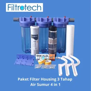 Paket Housing Filter Air 3 Tahap Air Sumur 4in1 10 Inch
