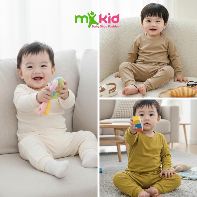 MK KID SHOP Bộ Quần Áo Tay Dài Quần Dài Trơn Cho Bé Trai Bé Gái 5-25KG Đồ Ngủ Thun Lạnh Cho Bé Cao 1m2 Trở Dưới Unisex Mềm Mát Phù Hợp Mùa Hè Và Mặc Ngủ Phòng Máy Lạnh 8 Màu Size 73-150