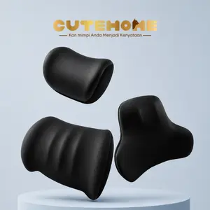 Set Bantal Leher Mobil & Penyangga Pinggang Kursi Memory Foam, Headrest dan Lumbar Support Slow Rebound, Sandaran Kepala Leher Punggung untuk Mobil Kantor Rumah, Sarung Bisa Dicuci Nyaman Duduk Lama