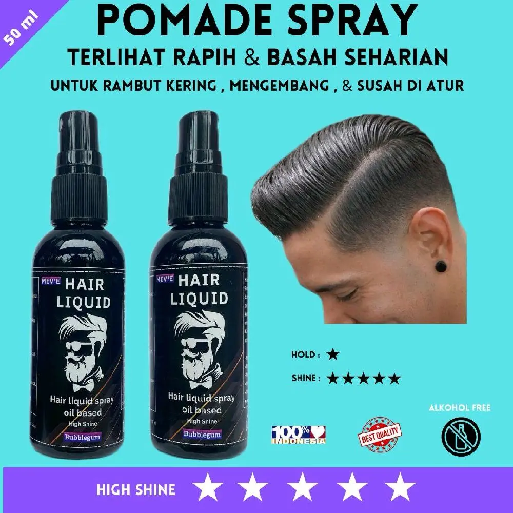 Hair Liquid Oil Base 50 ml Pomade Spray Pria - Minyak Rambut Pria - Daya Hold 1/5, Daya Kilau 5/5, Aroma Bubblegum - Perawatan Rambut Rontok Kering Supaya gampang di Sisir dan di atur - vitamin untuk rambut rontok - Shampoo Argan hair oil hair tonic